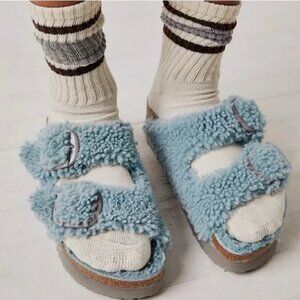Birkenstock Papillio x Free People Arizona big buckle shearling sandals blue 41